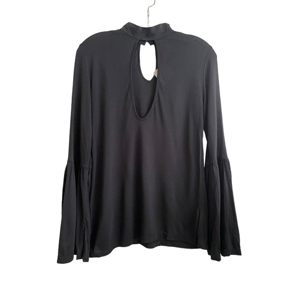 NWT Haute Hippie‎ Key Hole Bell Sleeve Top Blouse Size XS Black Mock Neck Boho - Picture 1 of 7